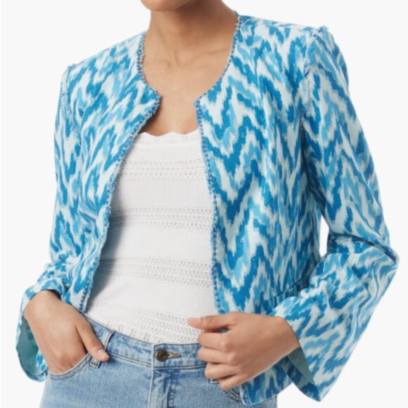 Sam Edelman Dixie Chevron Print Linen Blend Jacket - Size L - Picture 1 of 8